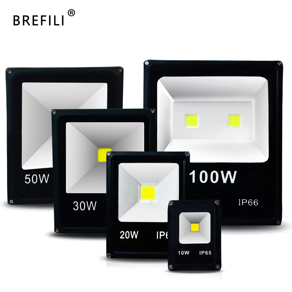 BREFILI 220V 100W Светодиодный прожектор светильник IP66 Водонепроницаемый Проект Светодиодный точечный светильник мощностью 10 Вт, 20 Вт, 30 Вт, 50 Вт Светодиодный прожектор светильник для наружного сада рекламный щит