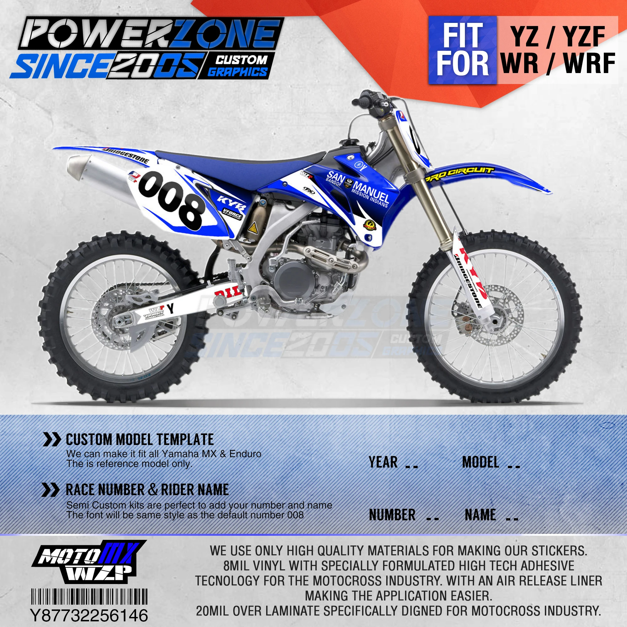 PowerZone графика команды на заказ фоны наклейки 3 м пользовательские для YAMAHA YZF250 450