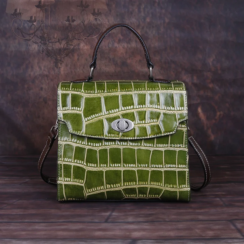 Новая высококачественная ретро модная сумка из воловьей кожи с крокодиловым