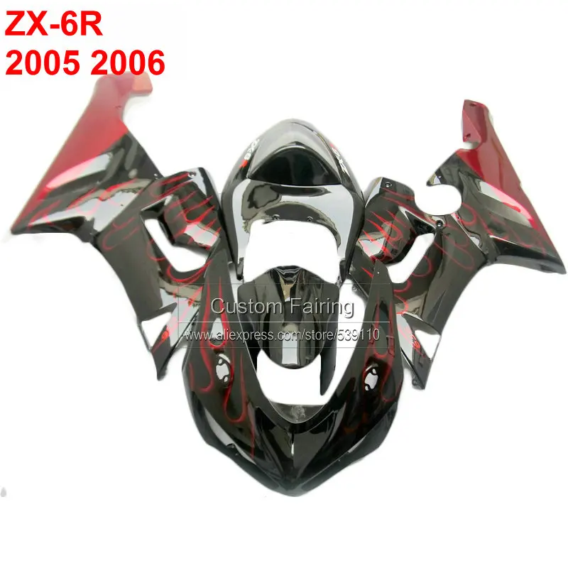 

Черные обтекатели для мотоцикла Kawasaki zx6r zx 6r Ninja 05 06 2005 2006 комплект обтекателей Красного пламени RG54