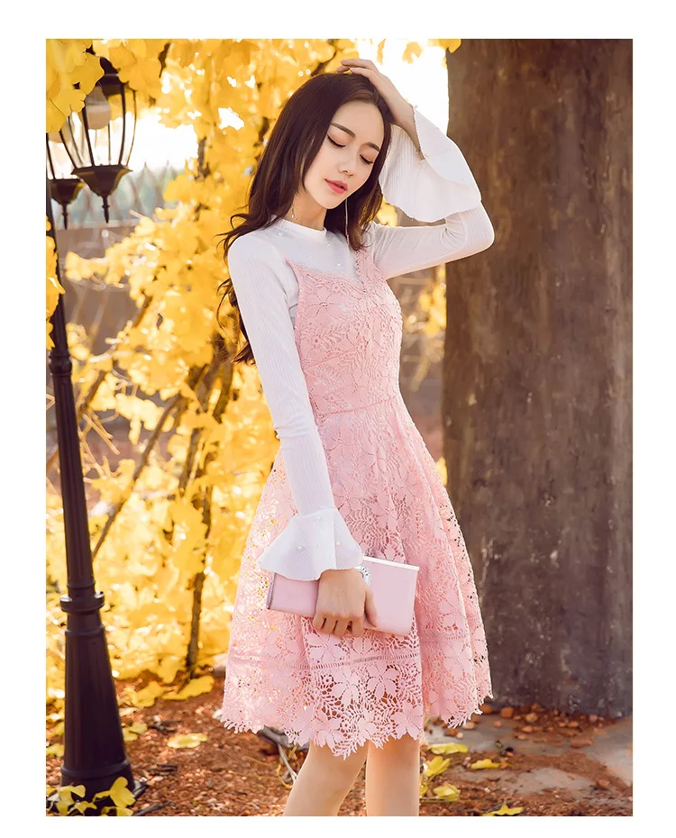 Платье на бретельках без рукавов кружевное осеннее Повседневное платье летнее