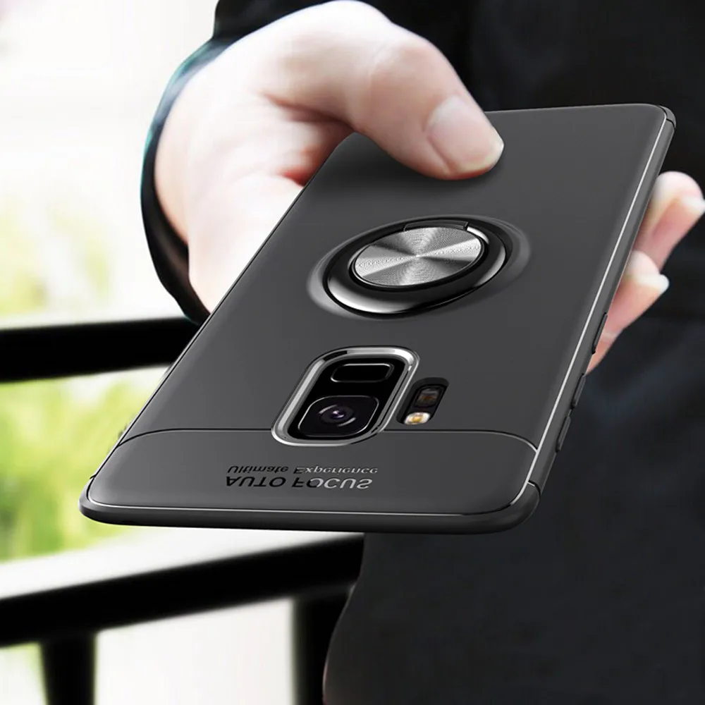 

Чехол для Samsung Galaxy S9, чехол S9 Plus, цветной металлический магнитный держатель с кольцом, мягкий силиконовый роскошный чехол из ТПУ для Samsung S9