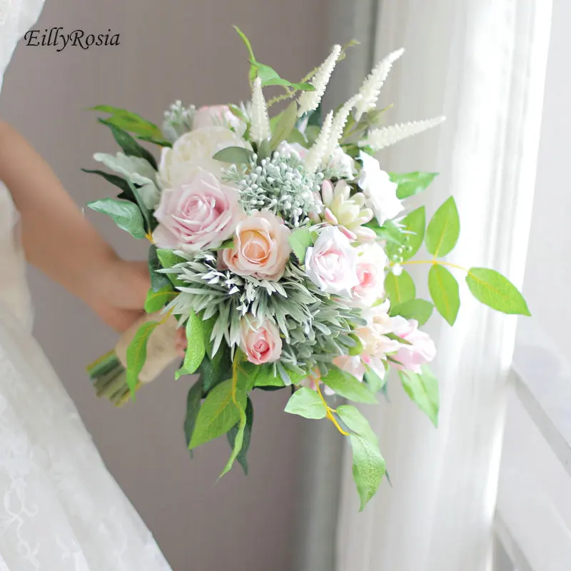 

Букет свадьбы в стиле кантри, романтичный, Зеленый лист, розовые розы, пионы, винтажные, арифтические цветы, бутоньерка