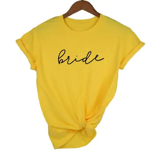 yellow t black BRIDE Падди дизайн девичник вечерние подружки невесты Команда Невесты футболка для невесты свадьба с буквенным принтом женские топы футболки tumblr Повседневная футболка - Цвет: yellow t black BRIDE