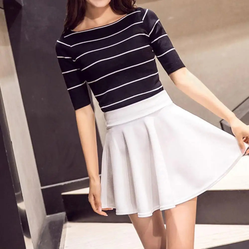 

2020 Women Summer High waist Pleated Skirt Elegant A-Line School Flared Short Skirt Plus Size 3XL Girls Korean Mini Skirt
