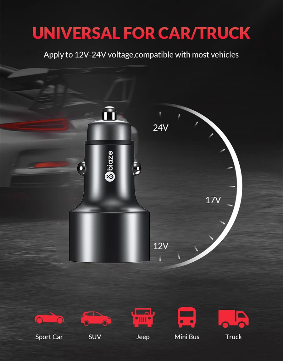 Biaze 5V-3.1A двойной USB Автомобильное зарядное устройство светодиодный дисплей для Iphone X XS 8 7 Plus Xiaomi samsung huawei P30 USB зарядное устройство адаптер