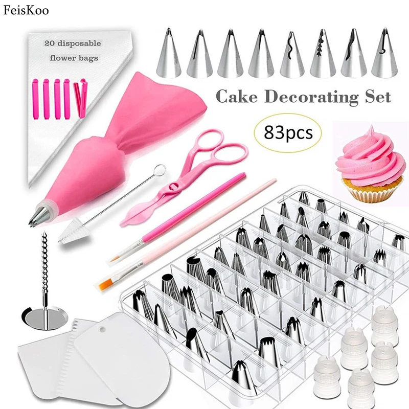 Pastry Nozzles/Converter Bag 83Pcs/Set Confectionery Nozzle Stainless Cream Baking Tools Decorating Tip Sets Cake Scraper | Дом и сад