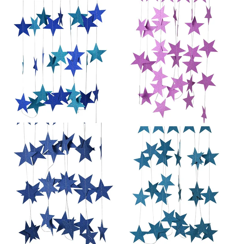 Яркая Золотая/серебряная блестящая бумажная цепочка со звездами 4 м