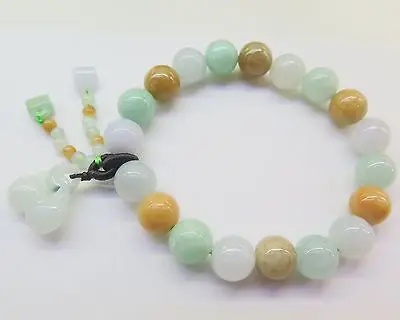 

Natural Grade A 10mm Bead Jade Multi-color (Jadeite) Bracelet with Charms