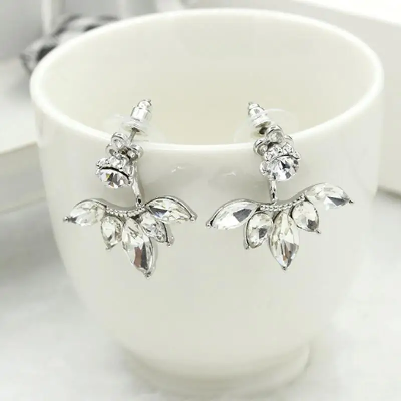 Женские серьги пусеты E012 модные корейские с кристаллами и цветами опт|earrings