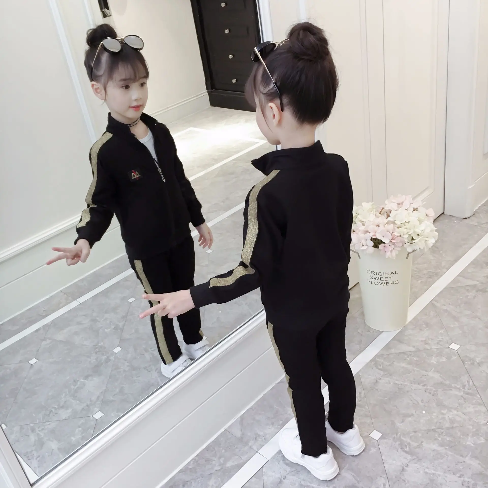 Детская одежда наряды для девочек с оборками комплект одежды куртка + футболка