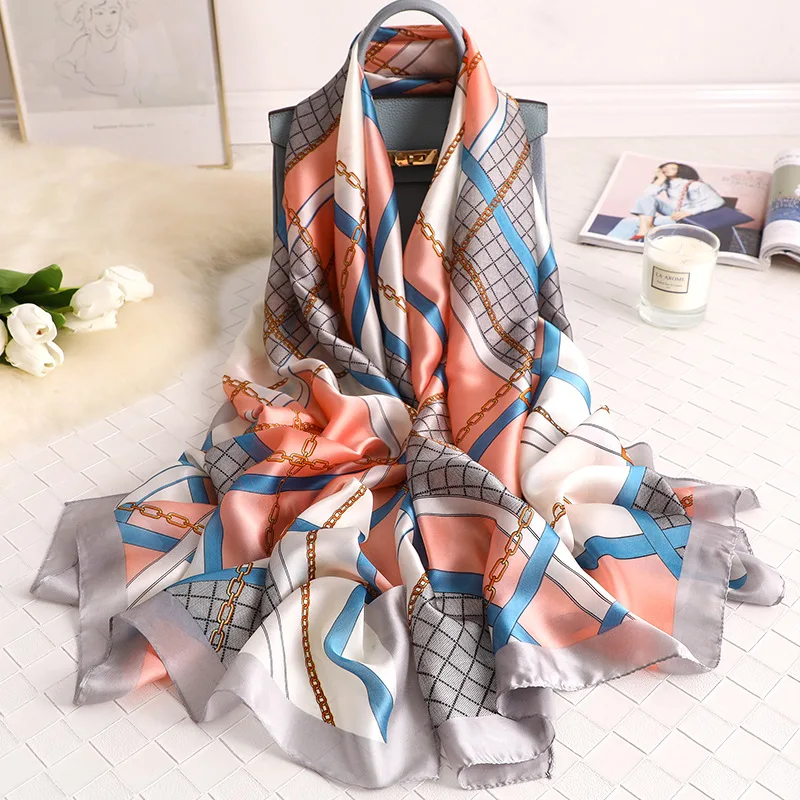 Женский шелковый шарф с цветочным принтом пляжные шарфы шелковые шали и Hijabs