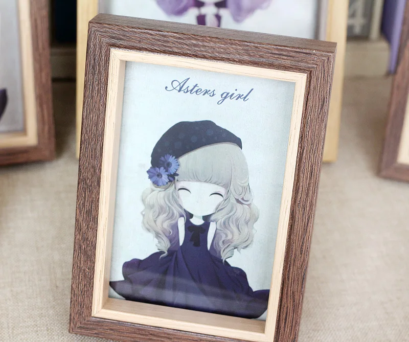 New Flower Girl Wood Photo Frame Picture Frame Set Table Wall Photo Wall Double Color Thickening Home Decoration Pictures Frames