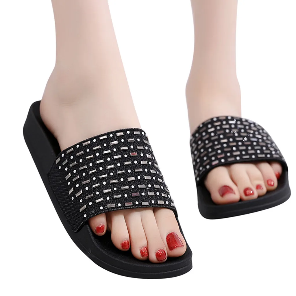 2019 летние тапочки женские Мягкие Шлепанцы с блестками на плоской подошве