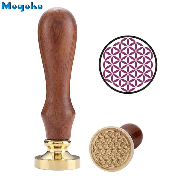 Flower of Life 1 Mogoko воск печать штамп ретро дерево классический уплотнение воск печати конверты для украшения старинный штамп цветок жизни/Подсолнух/оливковый венок - Цвет: Flower of Life 1