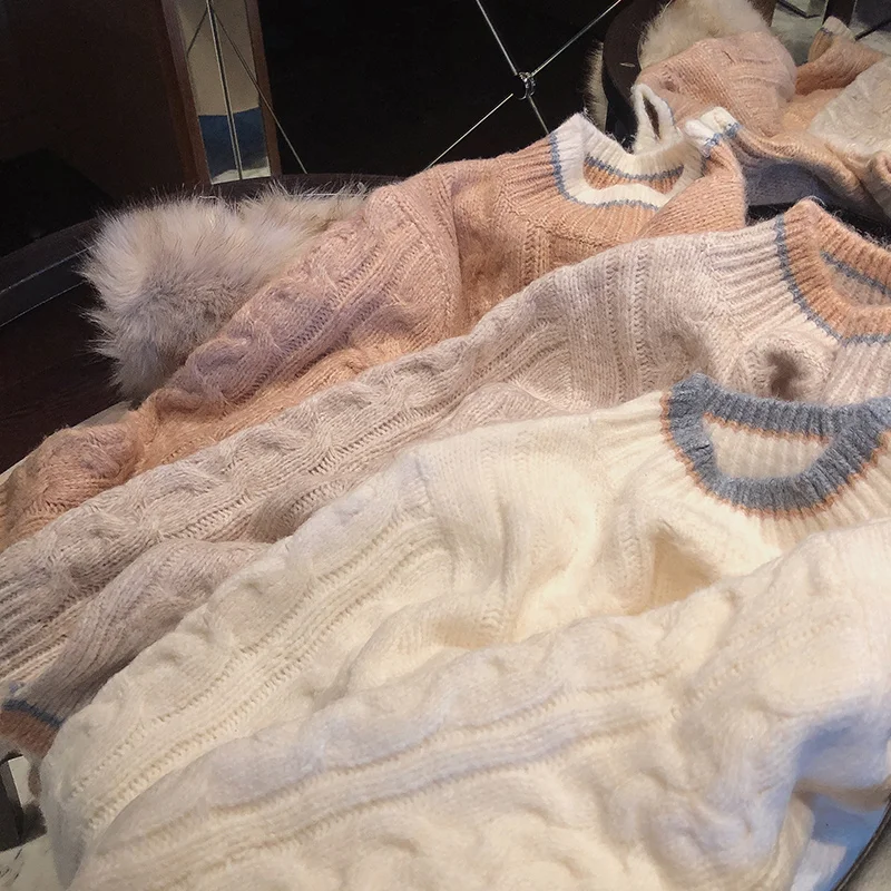 Mishow Теплый и мягкий однотонный свитер пуловер с длинными руковами круглым