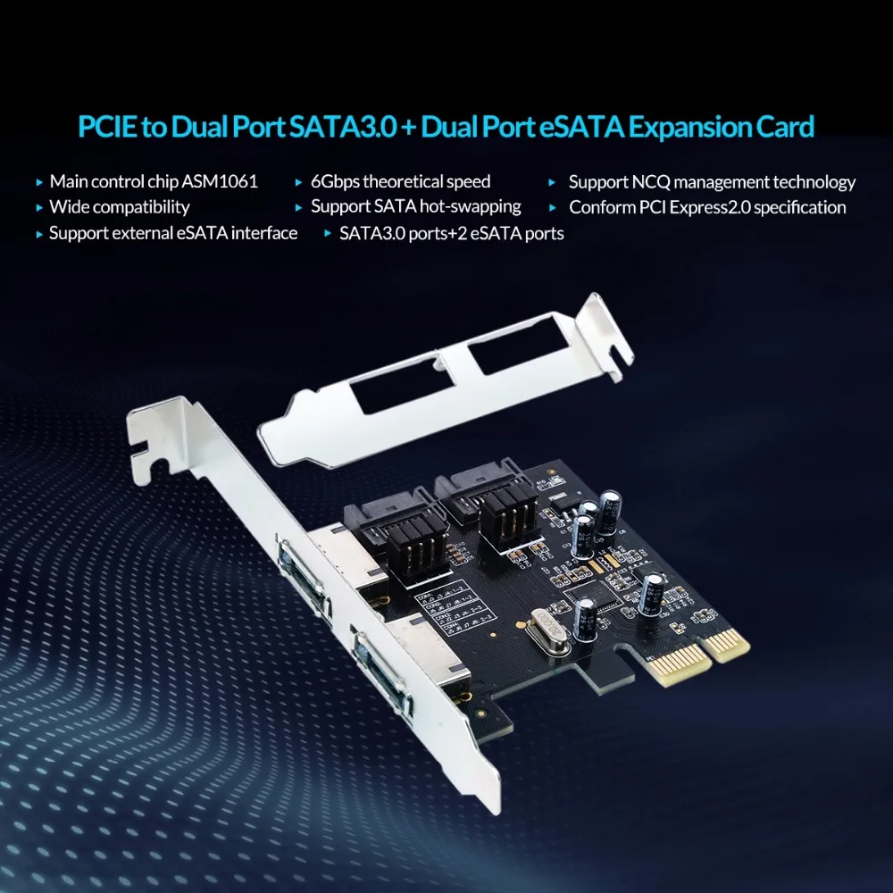 Карта расширения ORICO PCI-E к SATA3.0 и eSATA чип ASM1061 X1 SATA ESATA поддержка 6 Гбит/с протокол NCQ |
