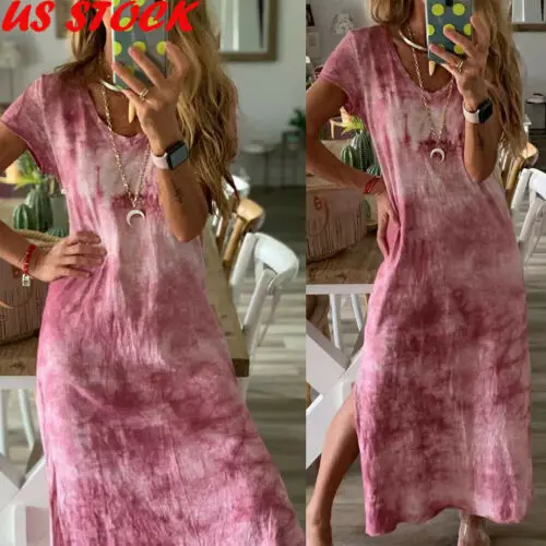 Женская хлопковая летняя длинная футболка с коротким рукавом Повседневное