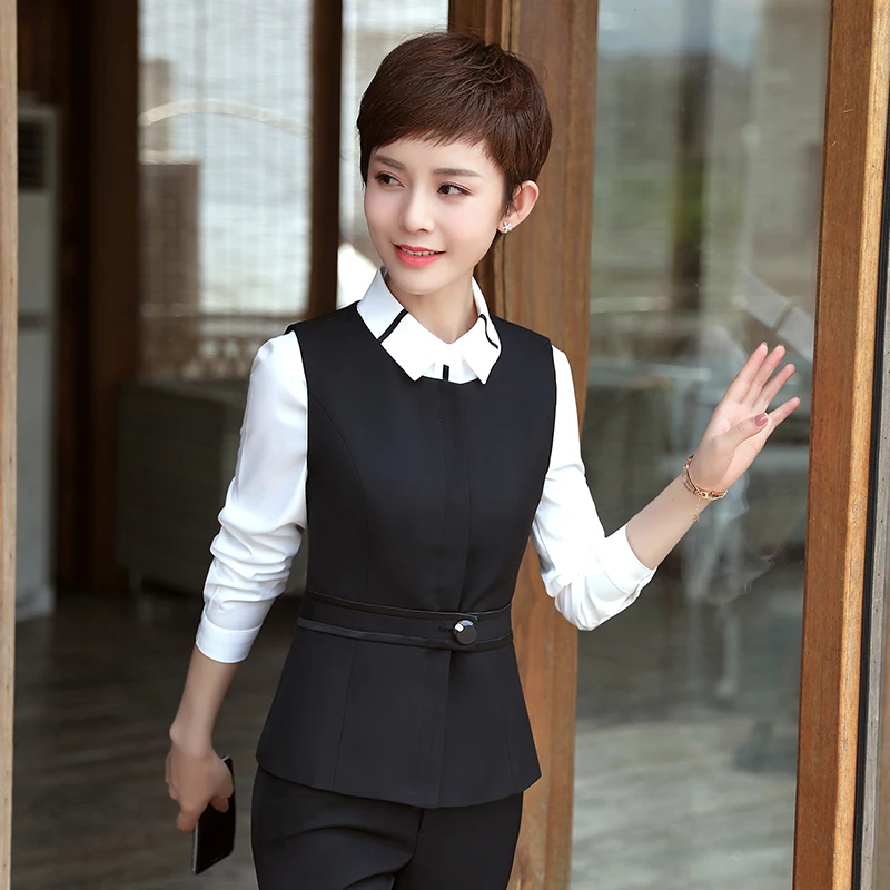 Женский офисный костюм облегающий блейзер с длинным рукавом и штаны большого