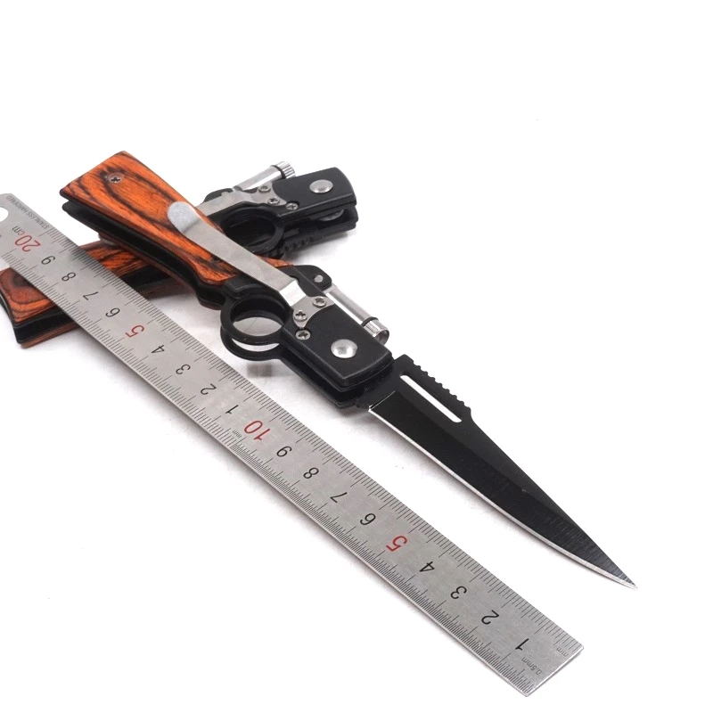 

12pcs/lot, AK47 Model Folding Pocket Knife 440 Blade Wood Handle Outdoor Tool Tactical Camping Survival Knives & LED light