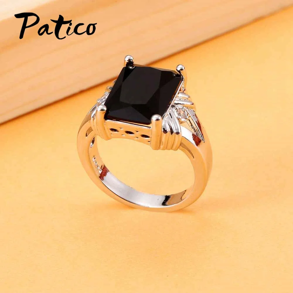 Classic 925 Sterling Silver Wedding Rings For Women&ampMen Black Square CZ Zirconia Finger Ring Female Christmas Party Gifts | Украшения и