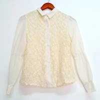 fashion new spring summer gold thread flower lace double sides can wear full sleeve turn down collar chiffon shirt tops