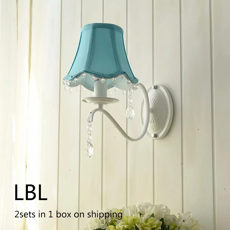 Light Blue 2sets Прикроватные настенные светильники, Розовый Бежевый Синий Белый Лавандовый оттенок, спальня, 1 комплект or2 наборы тканевые настенные светильники, классический светодиодный светильник - Цвет абажура: Light Blue 2sets