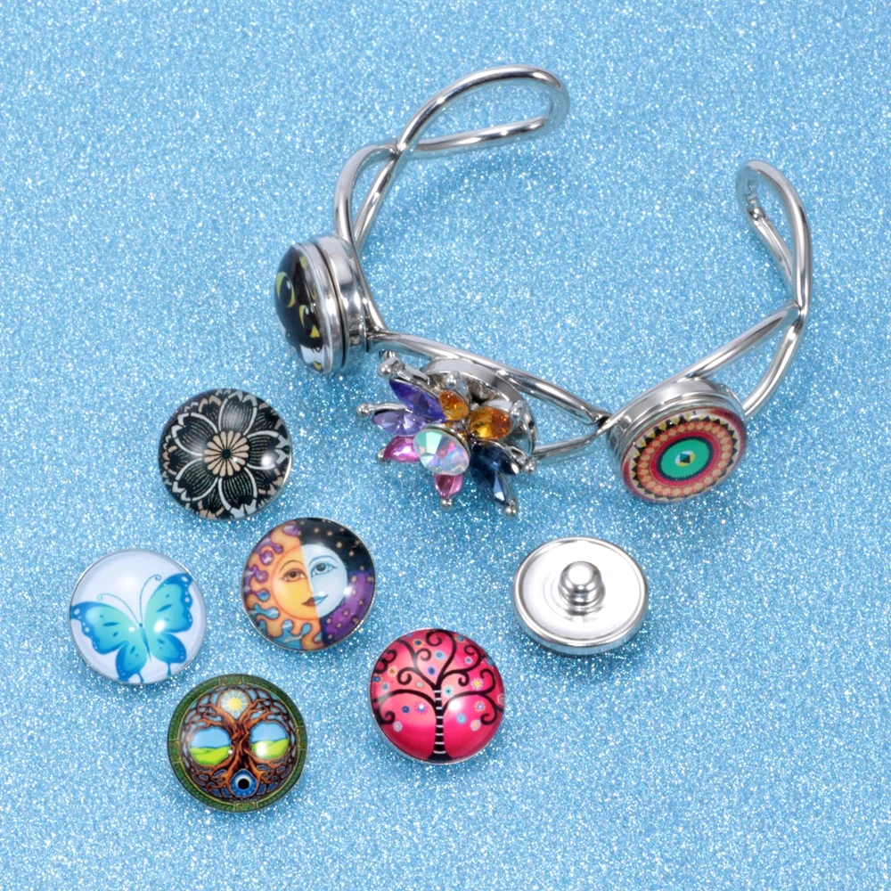 

12pcs/lot Beautiful Autumn Flower Pattern Charms 18mm Glass Snap Button For DIY Bracelet Snaps Jewelry KZ0246-KZ0250