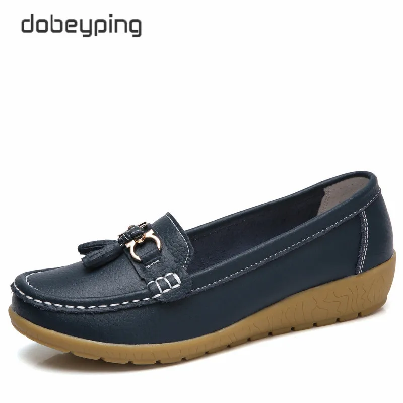 Dobeyping/ г.; весенне-Осенняя обувь; женская обувь из коровьей кожи на плоской подошве; женские лоферы без шнуровки; женские мокасины; большие размеры 35-41 - Цвет: DarkBlue