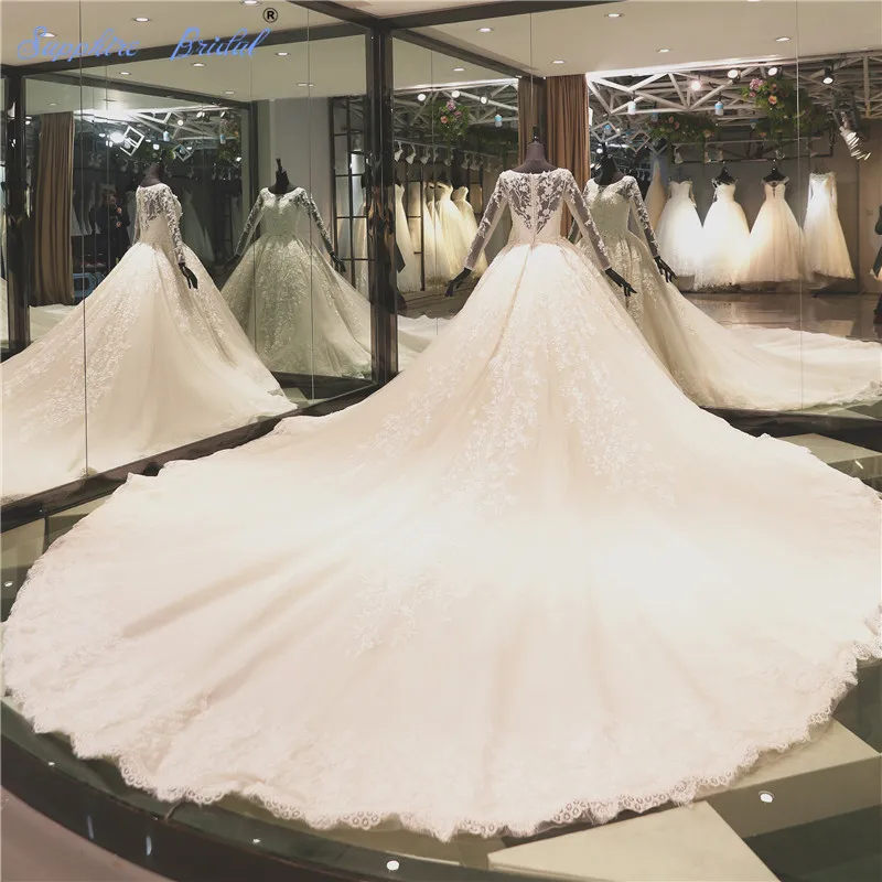 2020 Весенняя Новинка с длинными рукавами бальное платье кружевное свадебное для