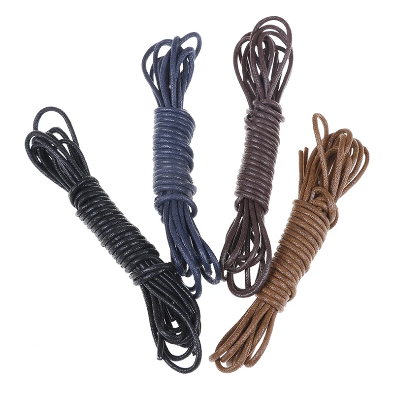 2 пары из вощеного хлопка круглые шнурки для ботинок кожаные Водонепроницаемый