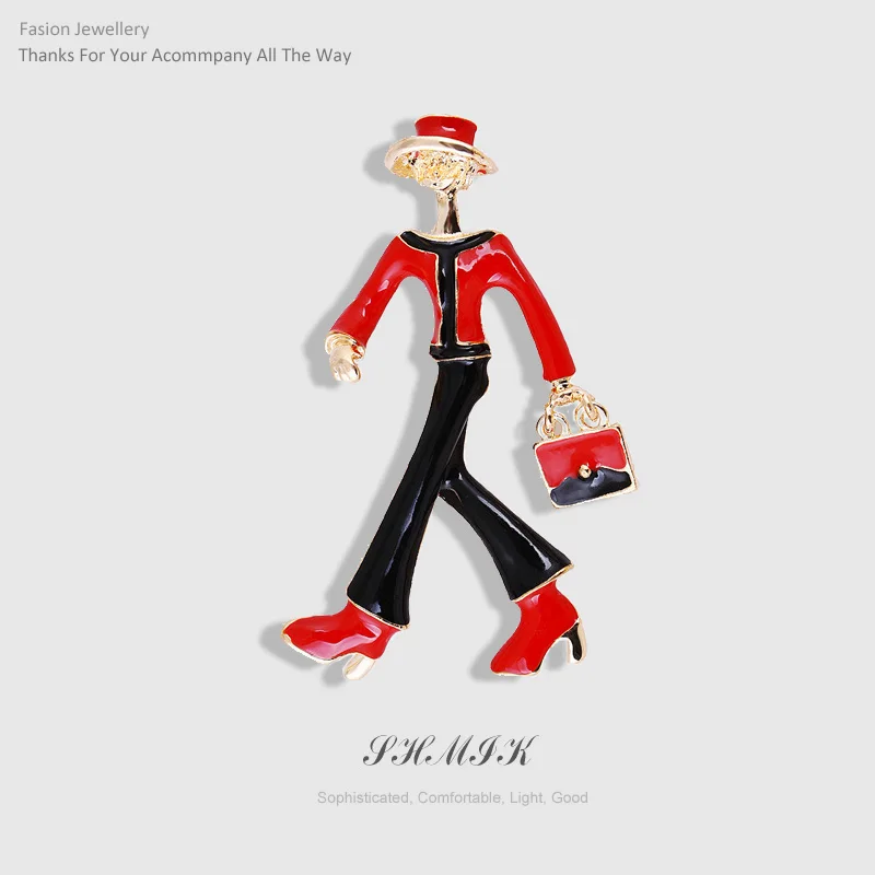 Модные красные брошь с дизайном девочка для женская сумка Pin Цвет платье пальто