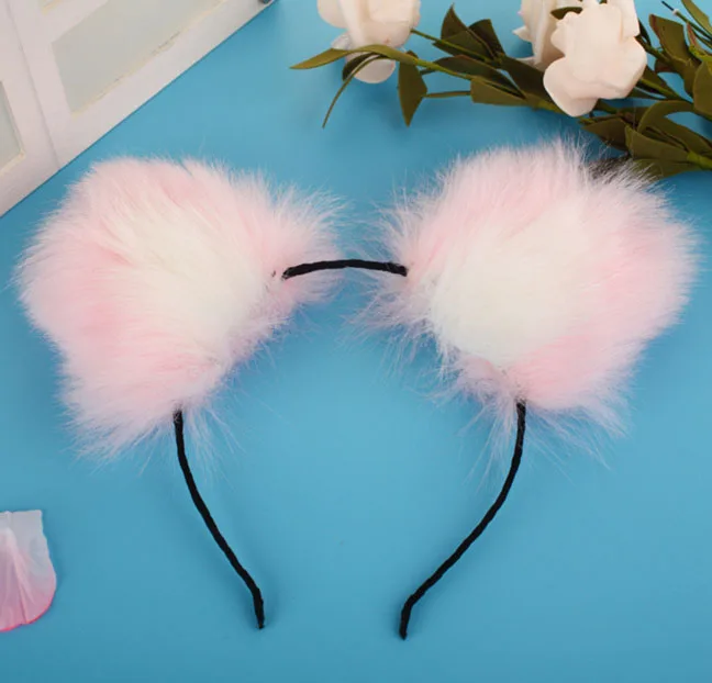Милые плюшевые ободки с кошачьими ушками + Лисий хвост бант металлическая