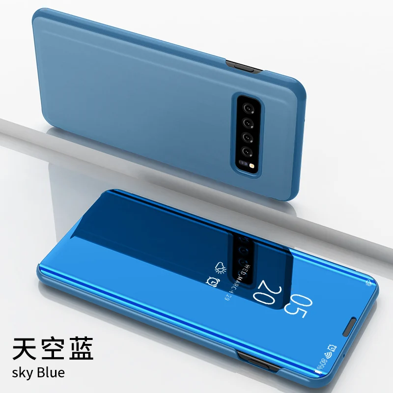 blue Прозрачный зеркальный чехол для samsung Galaxy S 10e S10E, кожаный чехол-подставка для samsung Galaxy S10 Lite с покрытием - Цвет: blue