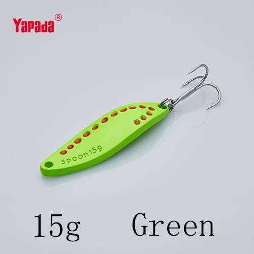 Green 15g YAPADA ложка 014 пиявка Новинка 7,5 г/45 мм 15 г/55 мм тройной крючок металлическая ложка разноцветные рыболовные приманки - Цвет: Green 15g