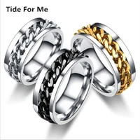 punk gold silver black color finger rings for men wedding bands ring trendy chain stainless steel rings bague fashion jewelry