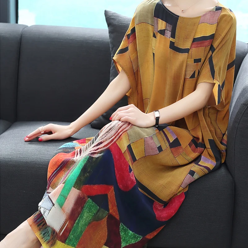 Женское длинное платье с винтажным принтом в китайском стиле свободное