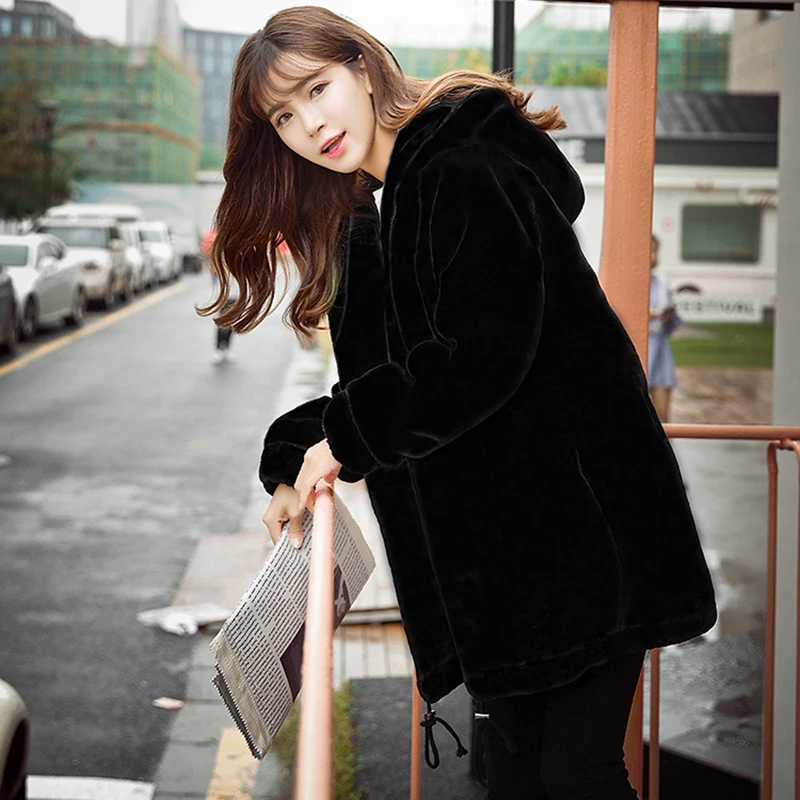 2020 Новое модное удобное Женское пальто из искусственного меха с капюшоном зимнее