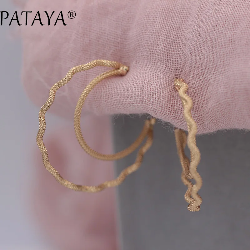 PATAYA, Новое поступление 585, розовое золото, уникальные, гипербола, волнистые висячие серьги с двойным кругом, разные размеры, женские вечерние, роскошные ювелирные изделия