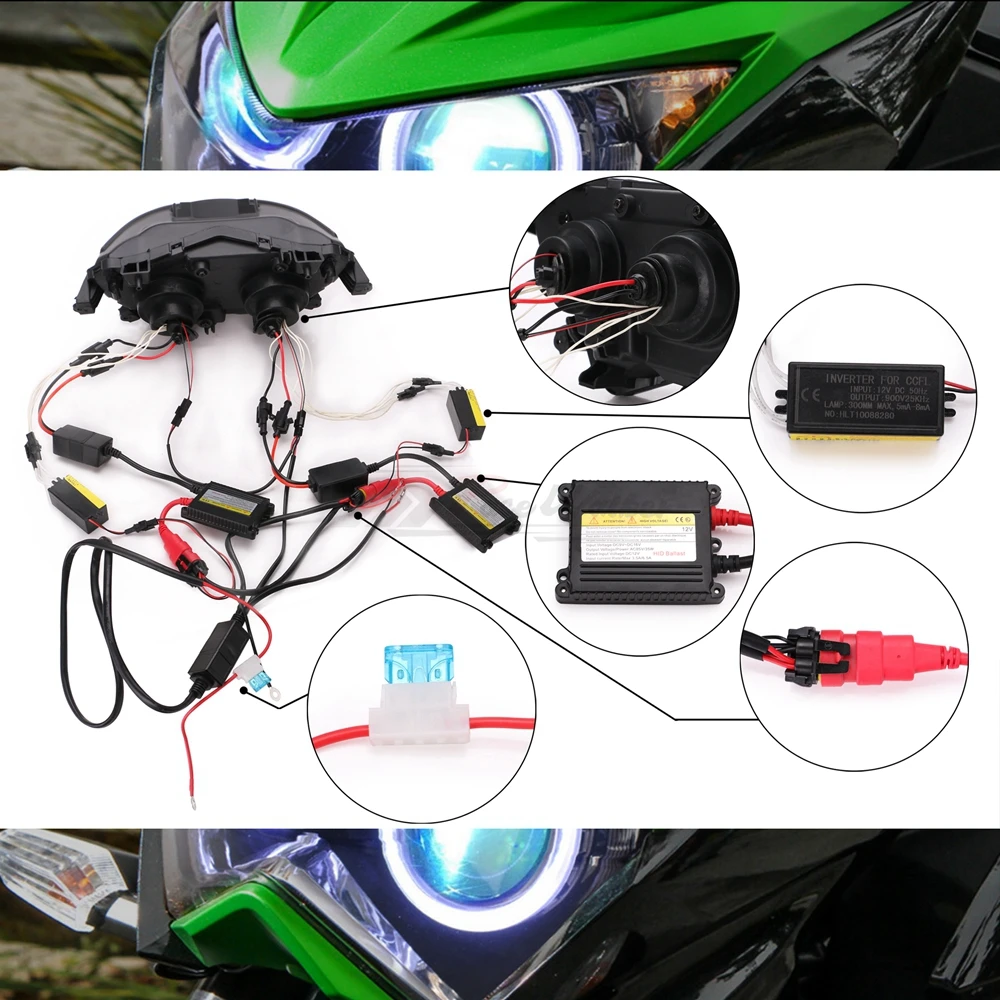 Halo Eye HID проектор на заказ головной светильник в сборе для Kawasaki Z800 z250 2013 синий светильник