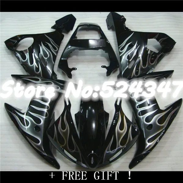 

B Motorcycle Plastic Fairing for YZF R6/R6S 03-05 YZF-R6 2005 Black+White Flames YZFR6 03 05 Bodywork