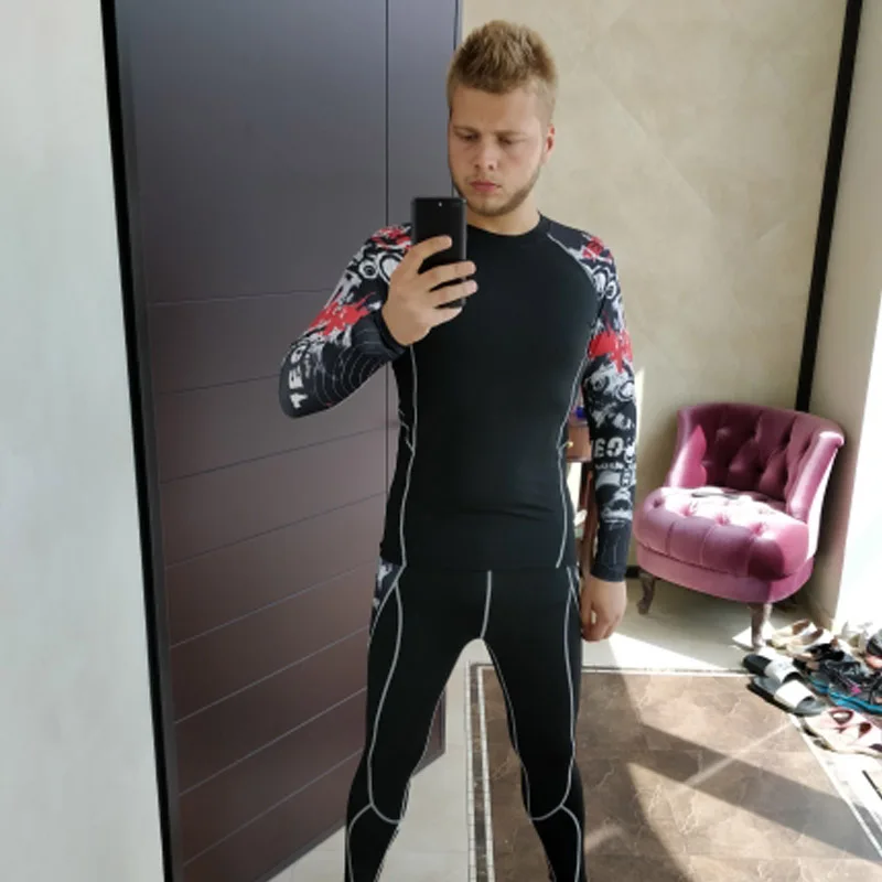 

Women's men's sportswear suit fitness thermal underwear sports Tshirt Gym jogging suits Women Exercise set Compressed clothes