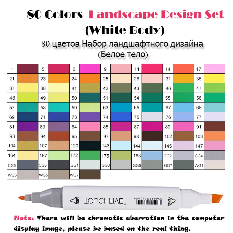 80 Landscape White TouchFIVE 30/40/60/80 Цвета двойной головой Арт Набор маркеров алкогольных жирной на спиртовой основе мА кисть для анимации Костюмы дизайн - Цвет: 80 Landscape White