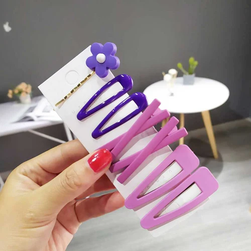 Purple 7 шт./компл. цветок Заколки для волос Головные уборы Карамельный цвет блестящие заколки для волос геометрической формы заколка для волос для Для женщин нарисованной длинноволосой девочкой, аксессуары - Цвет: Purple