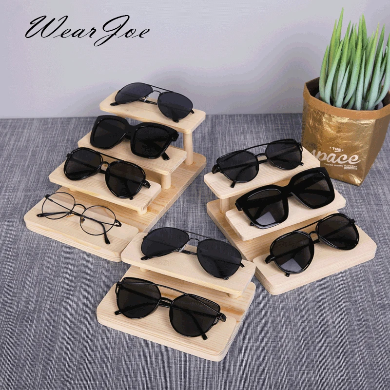

Portable Natural Wood Sunglasses Rack Display Stand Eyeglass Holder Showing Organizer Eyewear Glasses Storage Pad Block Case