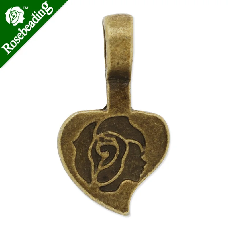 

11x19mm Vintage Heart Bails,Match Glue On Pendant Bails for Jewelry,Zinc Alloy Filled,Antique Bronze plated,50pcs/lot-C4572