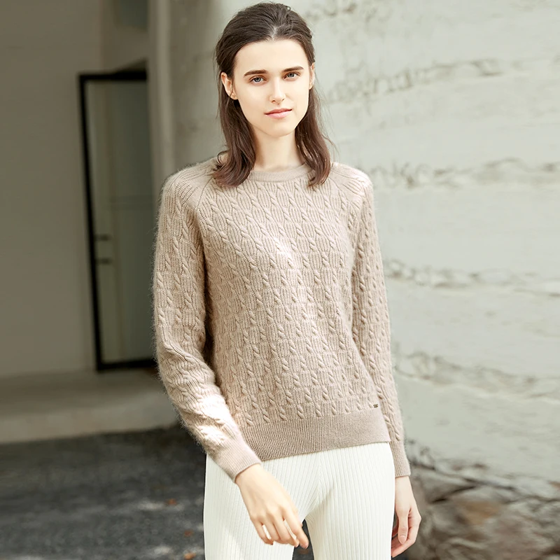

ZHILI 2018 New Autumn Winter O-Neck Khaki Color Cashmere Sweater