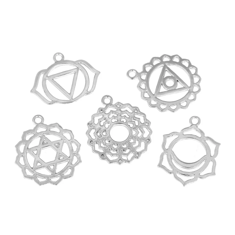 Подвески чакры из сплава DoreenBeads серебристые полые Полые 3 1 см x 2 7 (1 2/8 дюйма x1 1/8