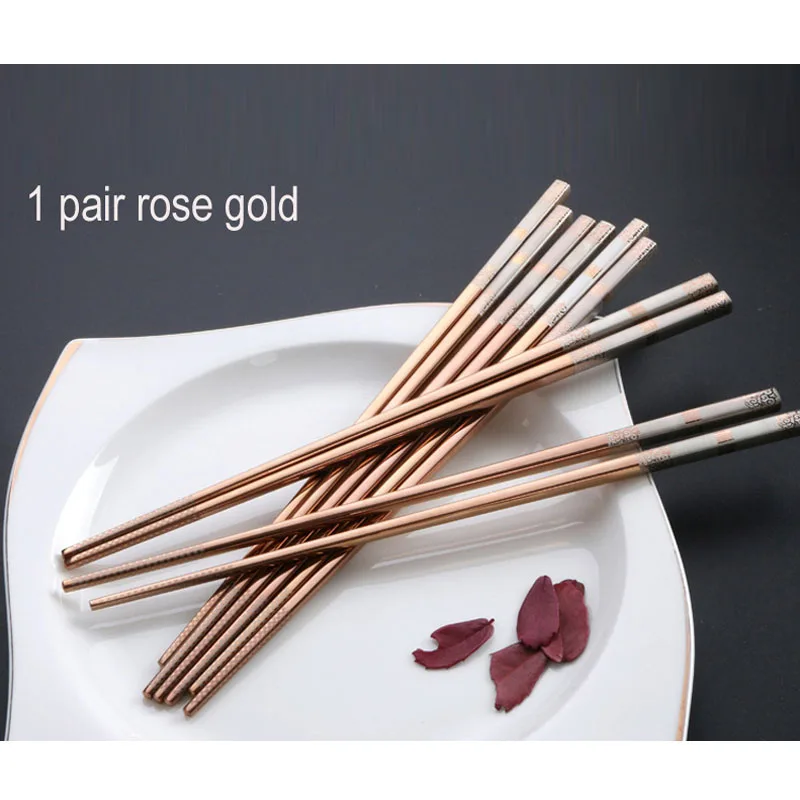 rose gold 304 нержавеющая сталь, палочки для еды, столовая посуда, Корейская квадратная, титановое покрытие, полые палочки для еды, анти-прокатки, анти-обжигание - Цвет: rose gold