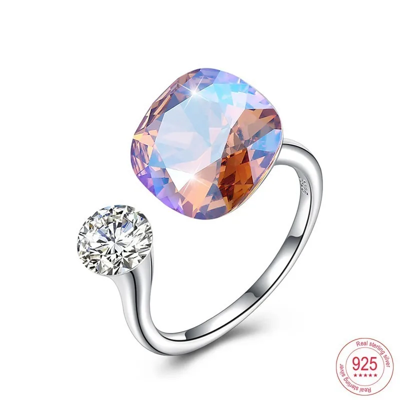 Malanda круглые кристаллы от кольца swarovski для женщин модные 925 пробы серебряные кольца роскошные открытые кольца романтическое ювелирное изделие подарок - Цвет основного камня: SHIM-246